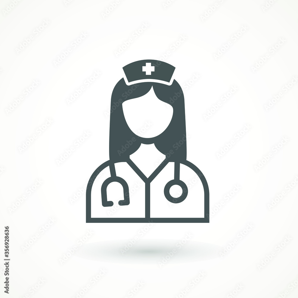 Nurse, Sister Icon. Nurse Icon - Vector Medical Assistant with Stethoscope and Cap for Health Care Services in Glyph Pictogram illustration