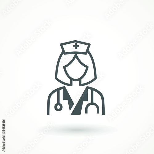 Nurse, Sister Icon. Nurse Icon - Vector Medical Assistant with Stethoscope and Cap for Health Care Services in Glyph Pictogram illustration