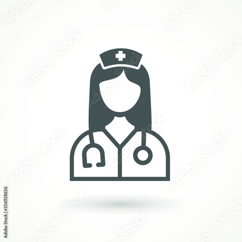 Nurse, Sister Icon. Nurse Icon - Vector Medical Assistant with Stethoscope and Cap for Health Care Services in Glyph Pictogram illustration