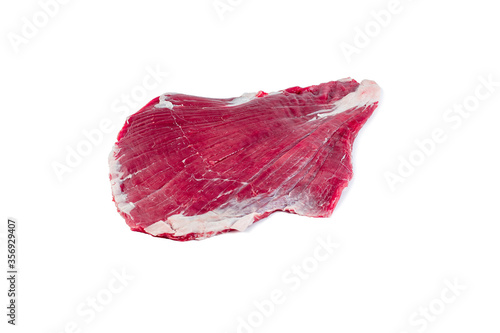 Flank steak in front of white background