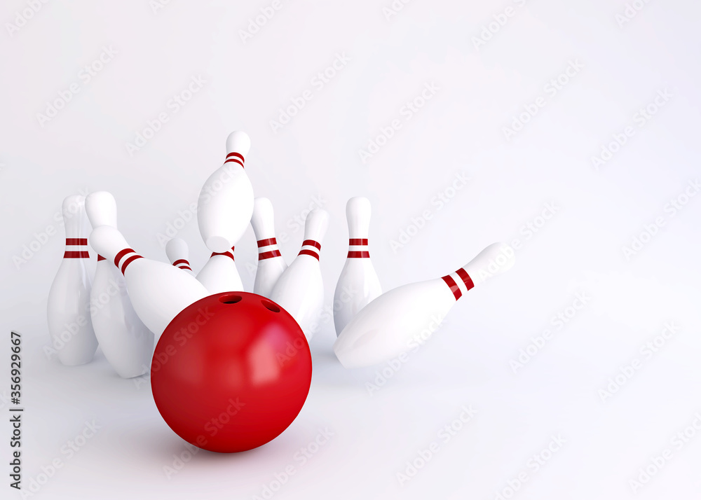 Bowling , Concept image for Sport and indoor Game and entertainment,Ball and pins with copy space for your text, Concept on how to Strike, 3d illustration. Bowling , Concept image for Sport and indoor Game and entertainment,Ball and pins with copy space for your text, Concept on how to Strike, 3d illustration.