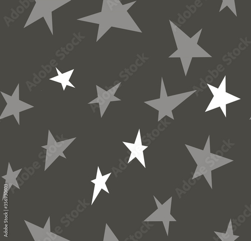Fototapeta Naklejka Na Ścianę i Meble -  Hand-drawn watercolor illustration. Seamless pattern. White and gray stars on a dark gray background of different sizes. Isolated