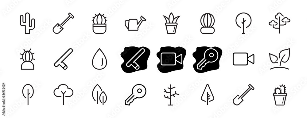 A set of Rosteniya Icons, and garden care, Vector illustration, Contains Icons such as tree, cactus, watering can, spade, flower and much more. on a white background, editable bar 480x480 A set of Rosteniya Icons, and garden care, Vector illustration, Contains Icons such as tree, cactus, watering can, spade, flower and much more. on a white background, editable bar 480x480