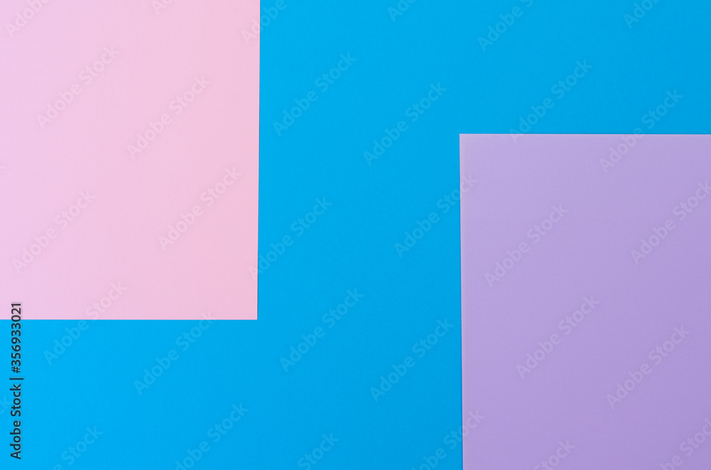 Blue, lilac and pink background Divided by three sections. Lilac and pink are superimposed on the blue. Backgrounds, textures.