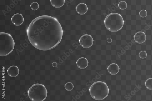 Flying transparent soap bubbles