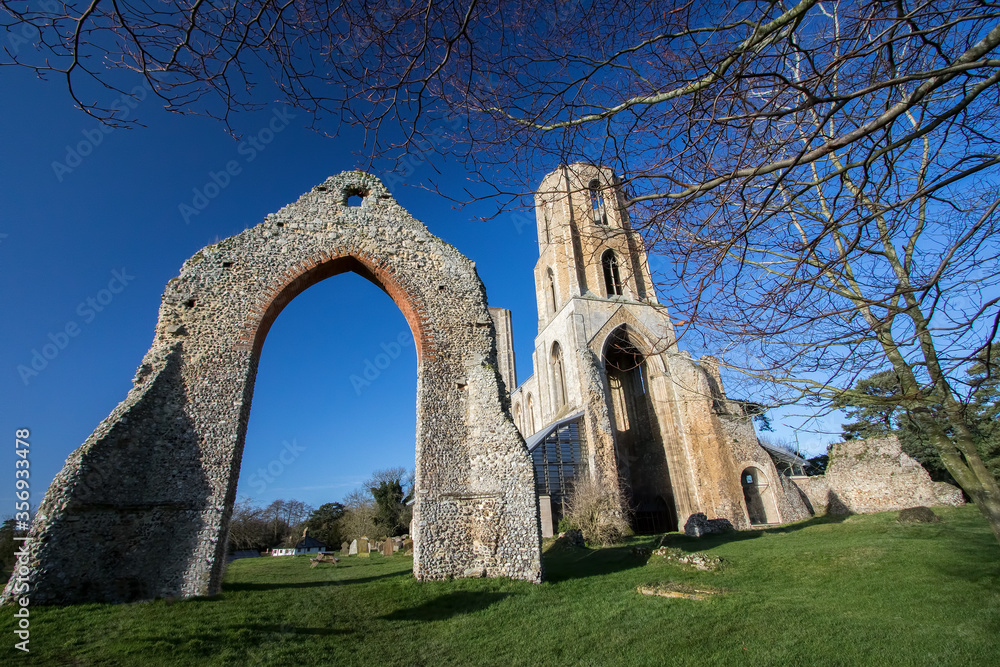 Ancient church ruins. Wymnondham abbey Norfolk England.