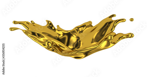Golden splash 3d rendering