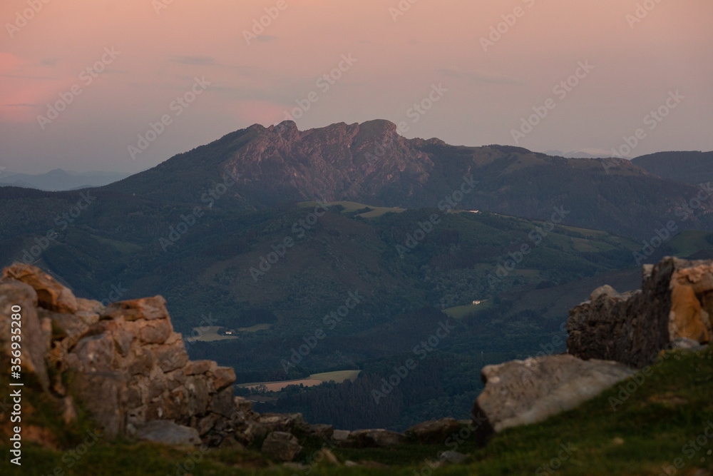 Obraz premium Look at Aiako Harriak mountain over Irun city at the Basque Country.