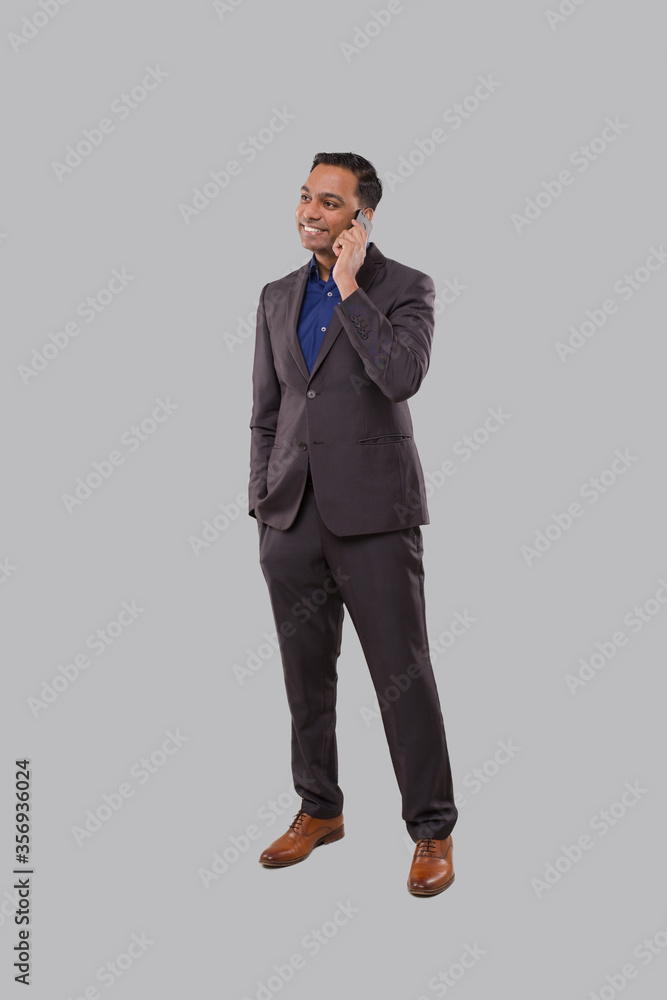 Businessman Talking on Phone Isolated. Indian Businessman Standing Full Length Businessman Talking on Phone Isolated. Indian Businessman Standing Full Length