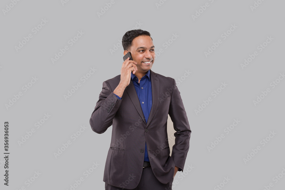 Businessman Talking on Phone Isolated. Indian Businessman Standing Full Length Businessman Talking on Phone Isolated. Indian Businessman Standing Full Length