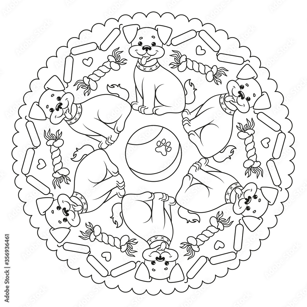 Coloring page mandala with a dog.