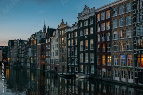 Row of Traditional old buildings in Amsterdam, Netherlands © naughtynut
