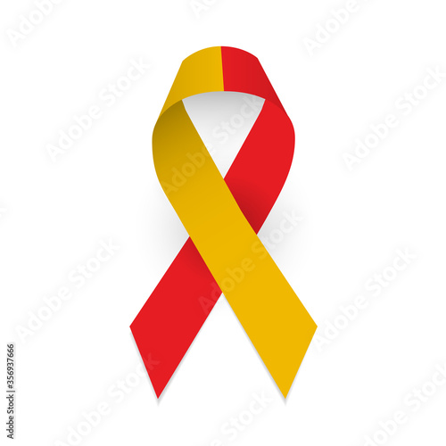 Red and yellow ribbon as symbol hepatitis awareness. Isolated vector object on white background