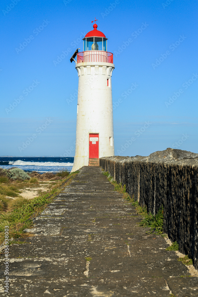 Port Fairy lighthouse (built 1859) on Griffiths Island, Victoria, Australia. 