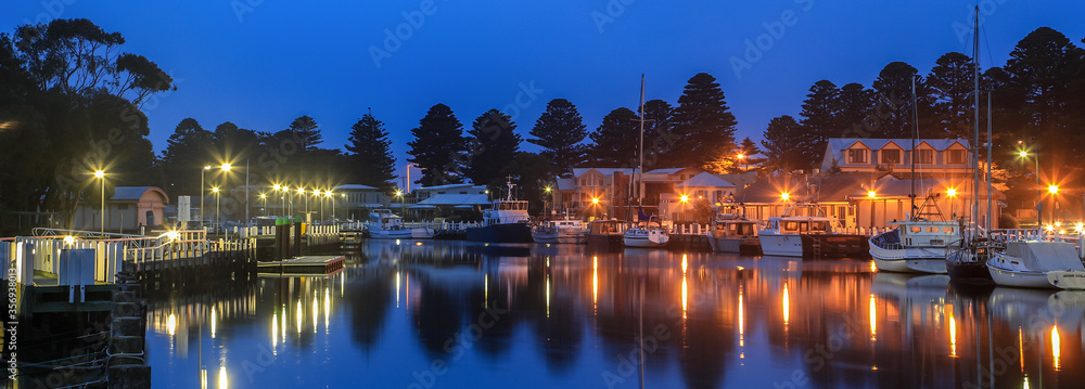Fototapeta premium Twilight at the marina at Port Fairy, Victoria, Australia.
