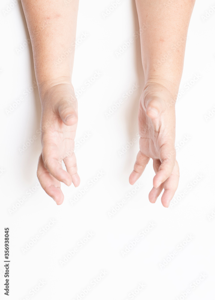 The hand showing the expression on a blank white background The hand showing the expression on a blank white background