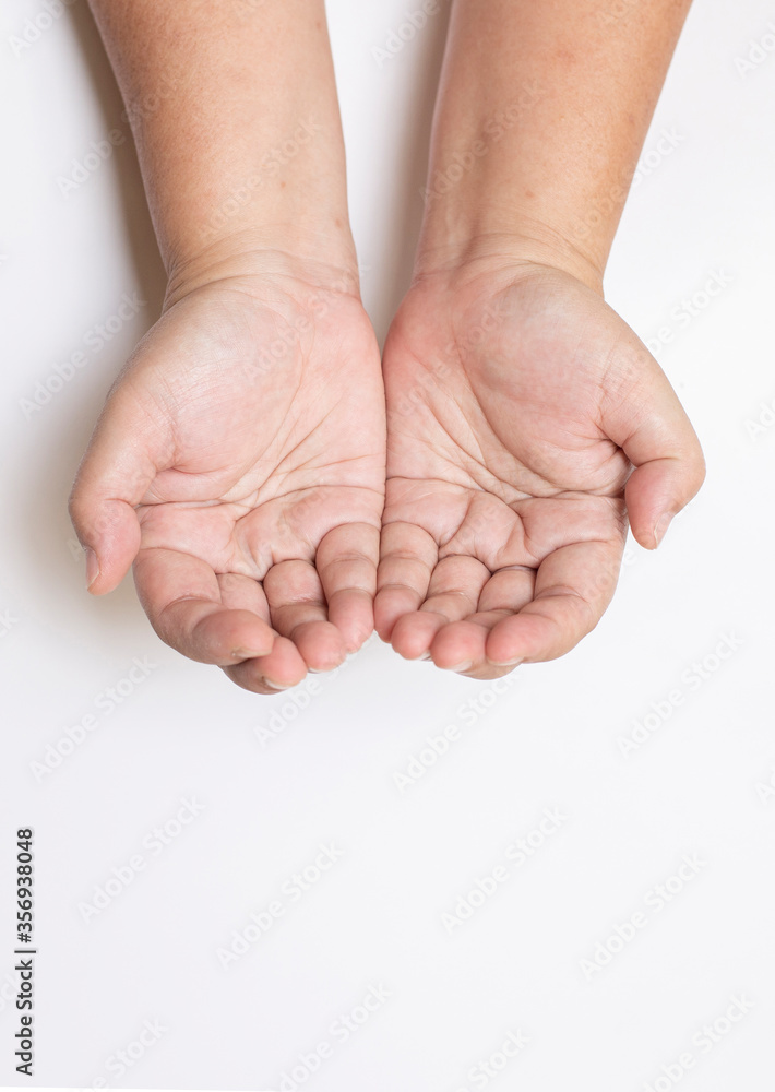 The hand showing the expression on a blank white background The hand showing the expression on a blank white background