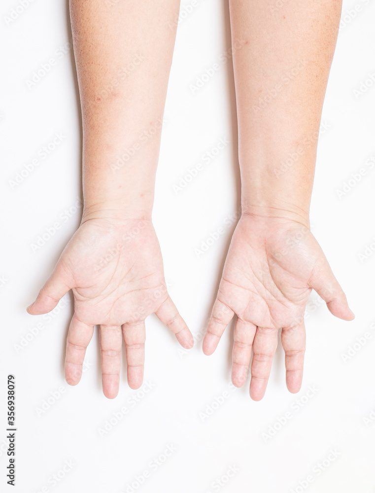 The hand showing the expression on a blank white background The hand showing the expression on a blank white background