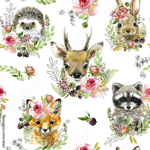 Photography cute little forest animals seamless pattern
