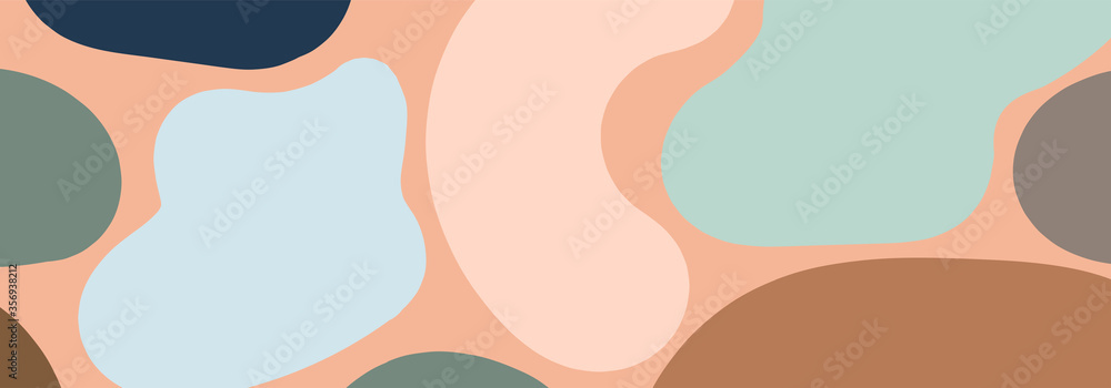 Trendy social media banner template with abstract organic shapes composition in contemporary collage minimal style