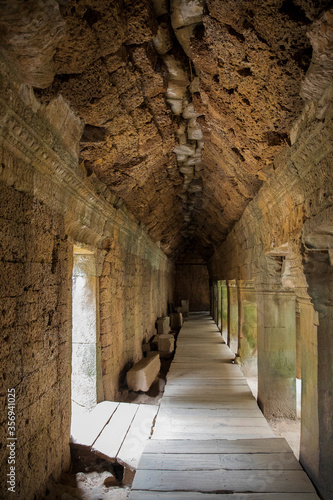 inside the tunnel Bayon temple  Angkor Wat complex  Siem Reap  Cambodia.