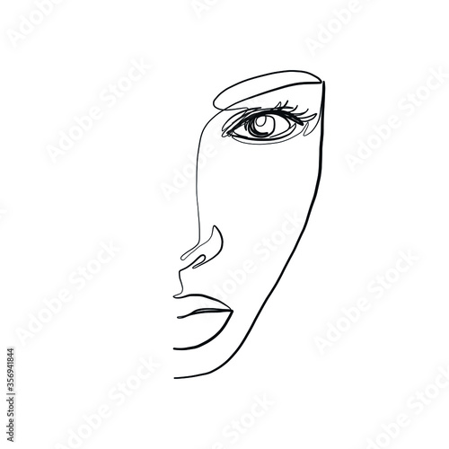 Minimal line vector woman. Linear glamour portrait woman. Portrait of girl. Linear glamour logo in minimal style for beauty salon, beautician, makeup artist, stylist. Continuous line.