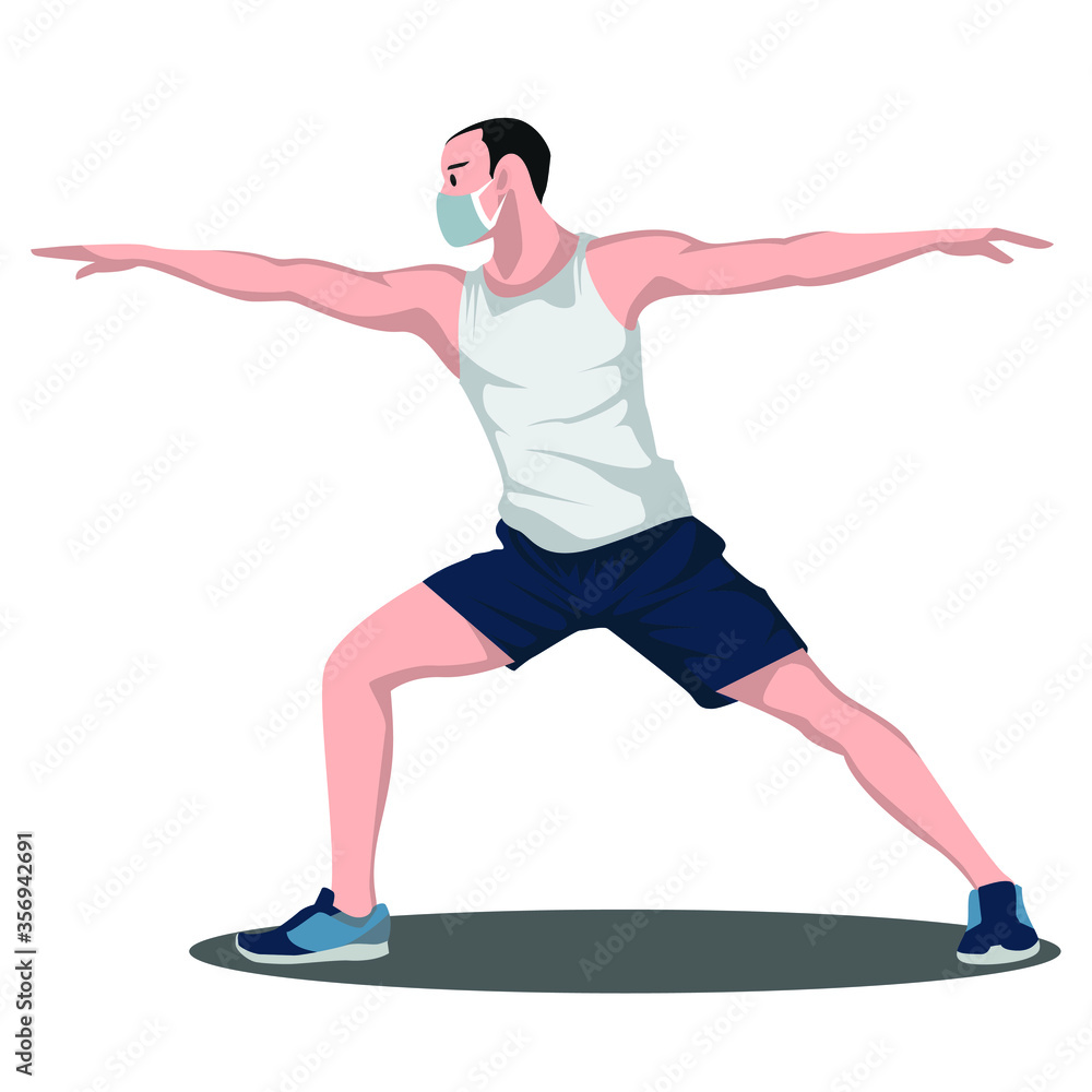 A man did some fitness pose while using medical mask illustration A man did some fitness pose while using medical mask illustration