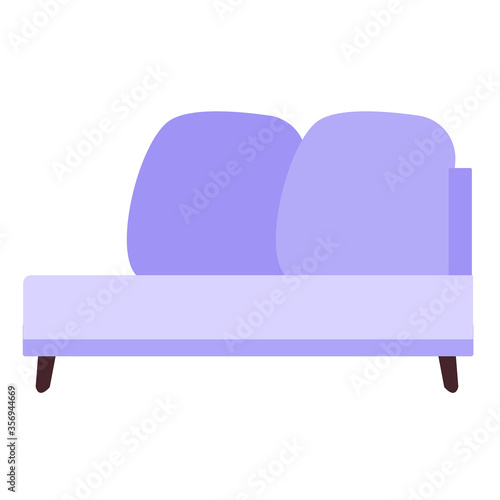 Purple daybed on a white background. Isolated vector illustration in a flat style. Retro-style. Furniture for apartments and offices. For interior design.
