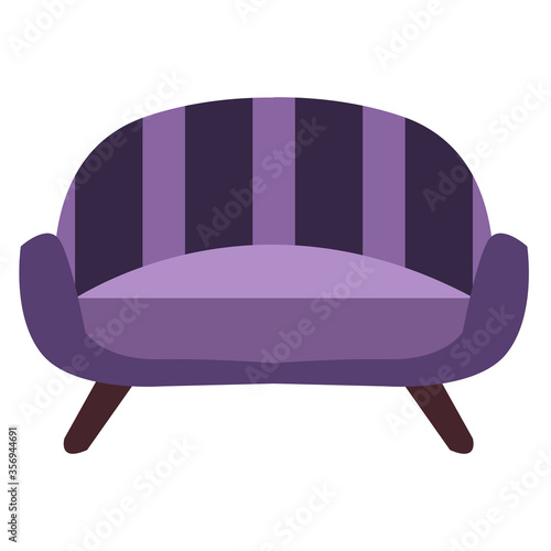 Purple daybed on a white background. Isolated vector illustration in a flat style. Retro-style. Furniture for apartments and offices. For interior design.