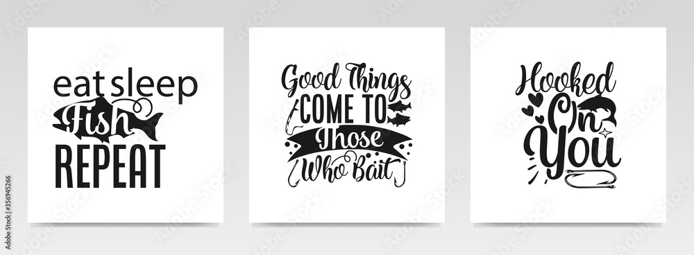 Fishing quotes letter typography set illustration. Fishing quotes letter typography set illustration.