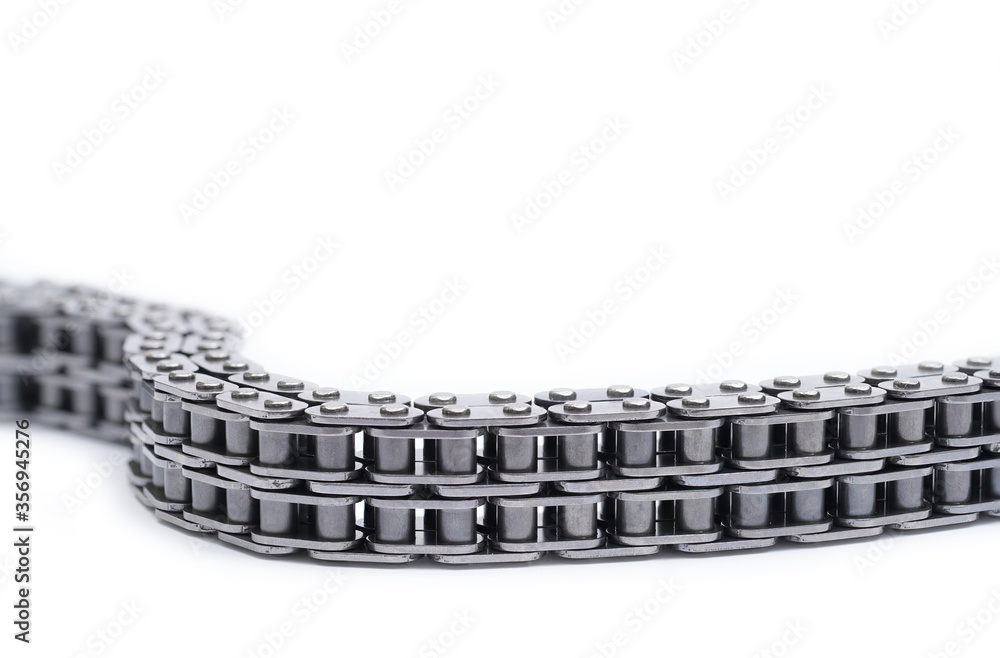 Car engine timing chain isolated on white background. 