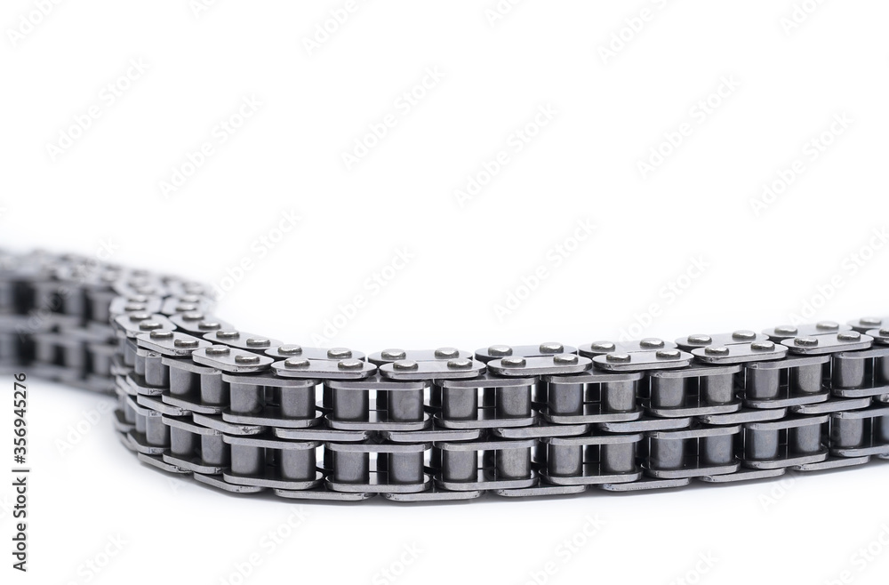 Car engine timing chain isolated on white background. Car engine timing chain isolated on white background.
