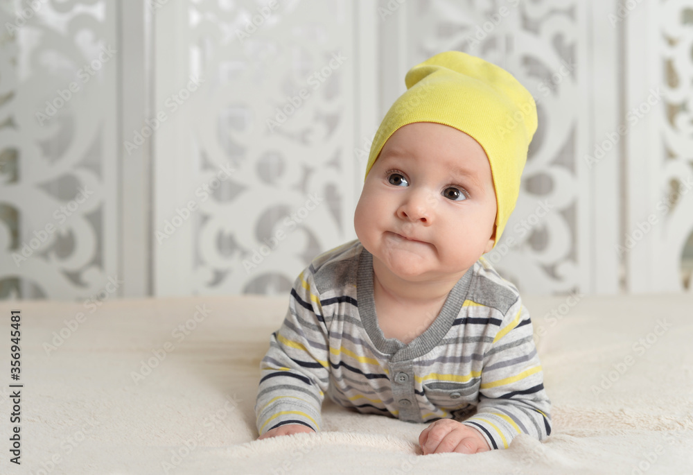 Portrait of cute little baby boy on bed Portrait of cute little baby boy on bed