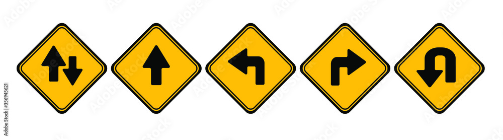 Set of yellow traffic signs and road directions illustrations. Set of yellow traffic signs and road directions illustrations.