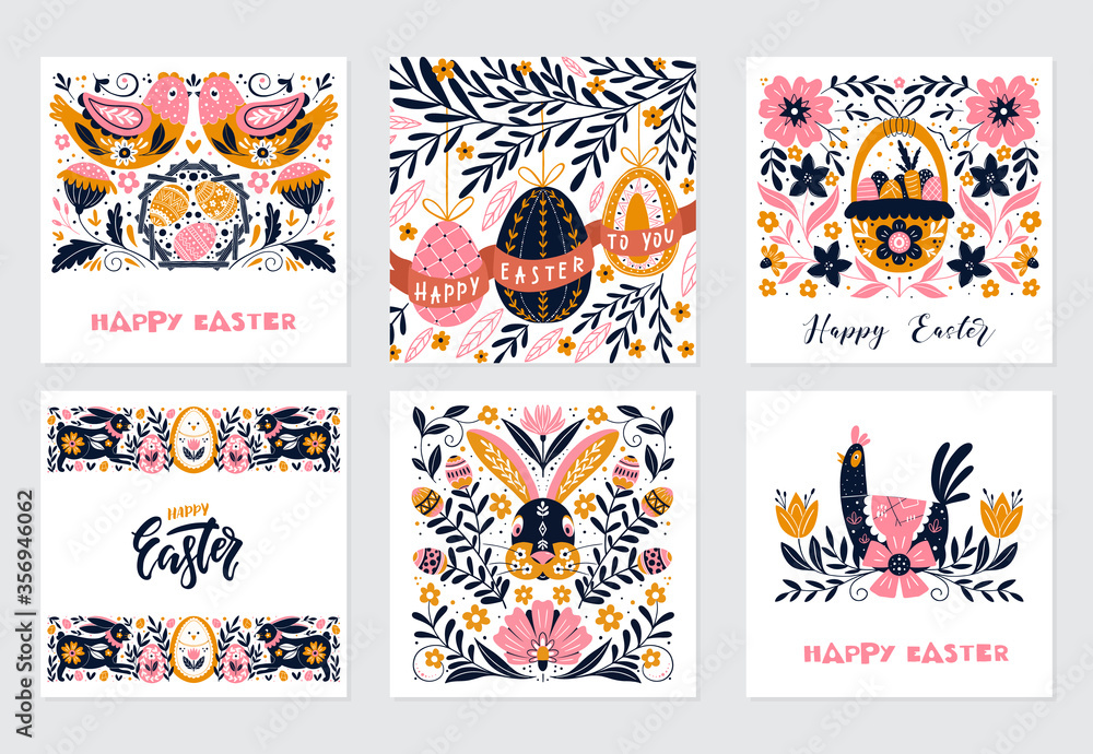 Easter greeting card in Scandinavian style Easter holiday illustration