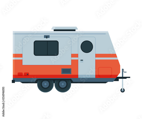Travel Trailer, Mobile Home for Summer Adventures, Family Tourism and Vacation Flat Vector Illustration