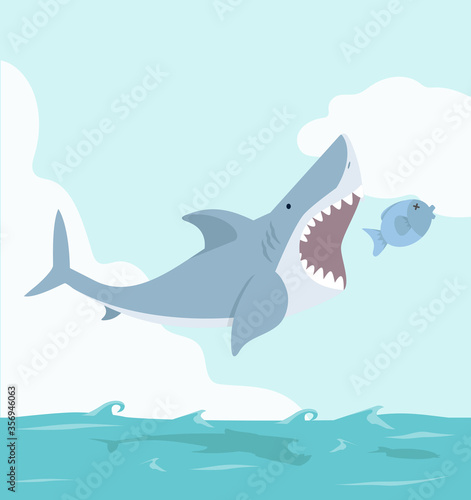 Big Shark eat small fish cartoon