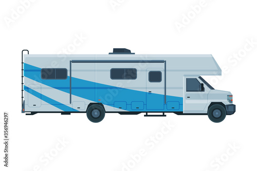 Camper Van, Mobile Home for Summer Trip, Family Tourism and Vacation Flat Vector Illustration