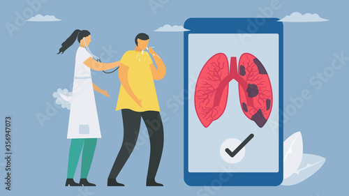 New technology for lung diagnostic on smartphone. Chronic obstructive pulmonary disease causes breathing problems and poor airflow. Pulmonology vector illustration.