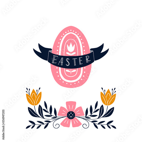 Easter greeting card in Scandinavian style Easter holiday illustration