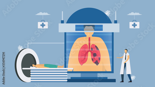CT scanning systems for chronic obstructive pulmonary disease testing. Pulmonology vector illustration.