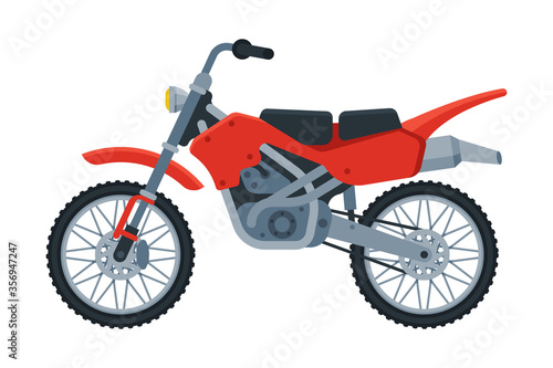 Red Motorcycle, Motor Vehicle Transport, Side View Flat Vector Illustration