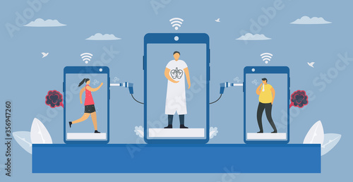 Spirometry is a test used to measure lung function. Chronic obstructive pulmonary disease causes breathing problems and poor airflow. Online testing with smartphone. Pulmonology vector illustration.