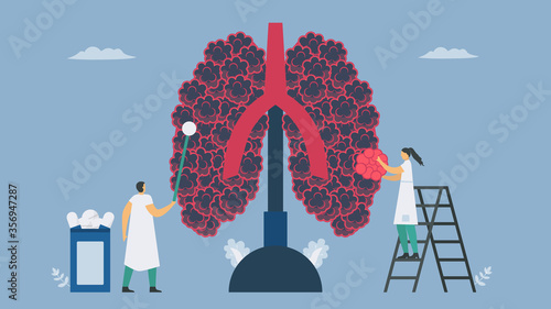 Chronic obstructive pulmonary disease or COPD. Give the new alveoli. Lung have breathing problems and poor airflow. Vector illustration in flat design.