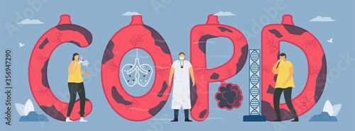 Chronic obstructive pulmonary disease or COPD. Lung have breathing problems and poor airflow. Vector illustration in flat design.