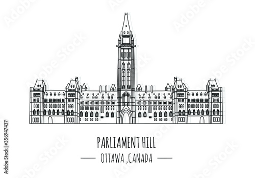 Hand drawn famous landmark vector of Parliament hill, Ottawa, Canada.