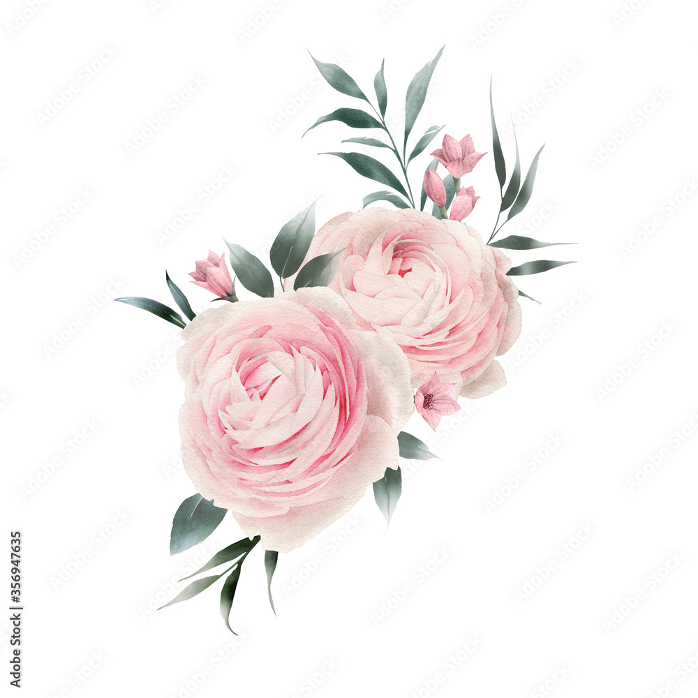 Bouquet of flowers, can be used as greeting card, invitation card for wedding, birthday and other holiday and summer background. Watercolor illustration design Bouquet of flowers, can be used as greeting card, invitation card for wedding, birthday and other holiday and summer background. Watercolor illustration design