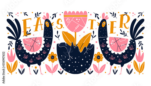 Easter greeting card in Scandinavian style Easter holiday illustration