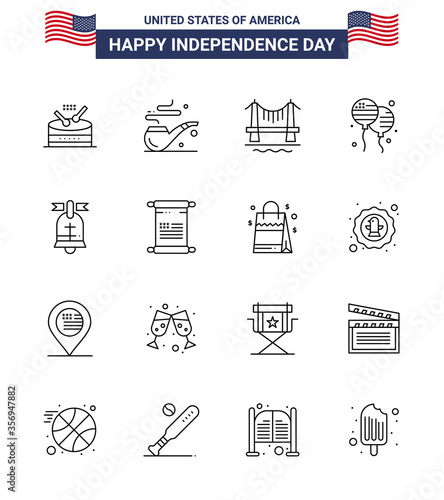 Set of 16 Modern Lines pack on USA Independence Day american; ball; building; american; bloons photo