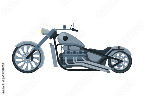 Chopper Motorcycle  Motorbike Vehicle  Side View Flat Vector Illustration